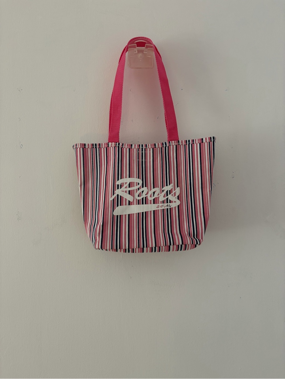 Roots Pink and Navy Striped Tote